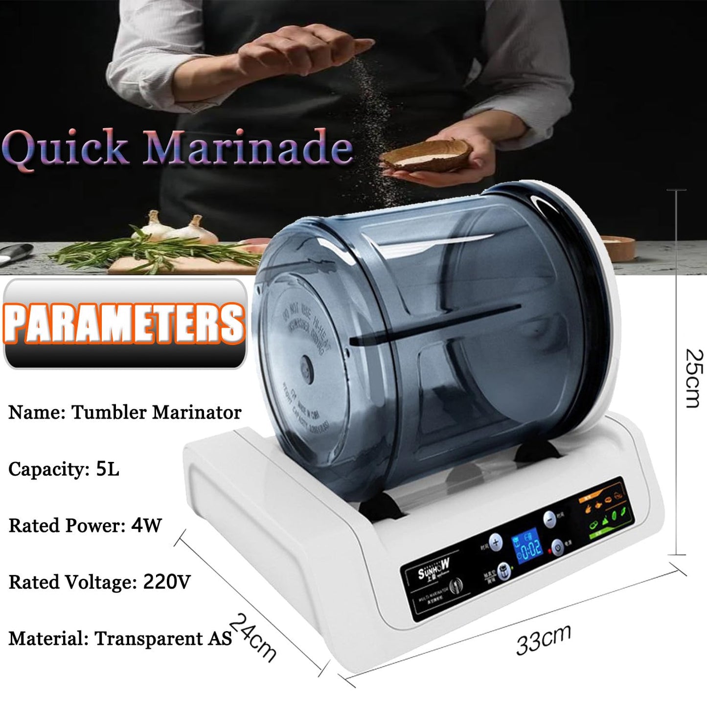 Electric Meat & Vegetable Vacuum Tumbler Marinating Machine,15 Minute Vacuum Tumbler Marinator,Automatic Hamburger Pickling Machine,for Chicken Burger Bacon