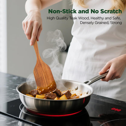 ANBUY Wooden Spatula for Cooking, Teak Wood Spatula Set for Nonstick Pan, Heat Resistant Kitchen Cooking Utensils Set, 2 PCS Slotted Spatula & Turner Non Toxic