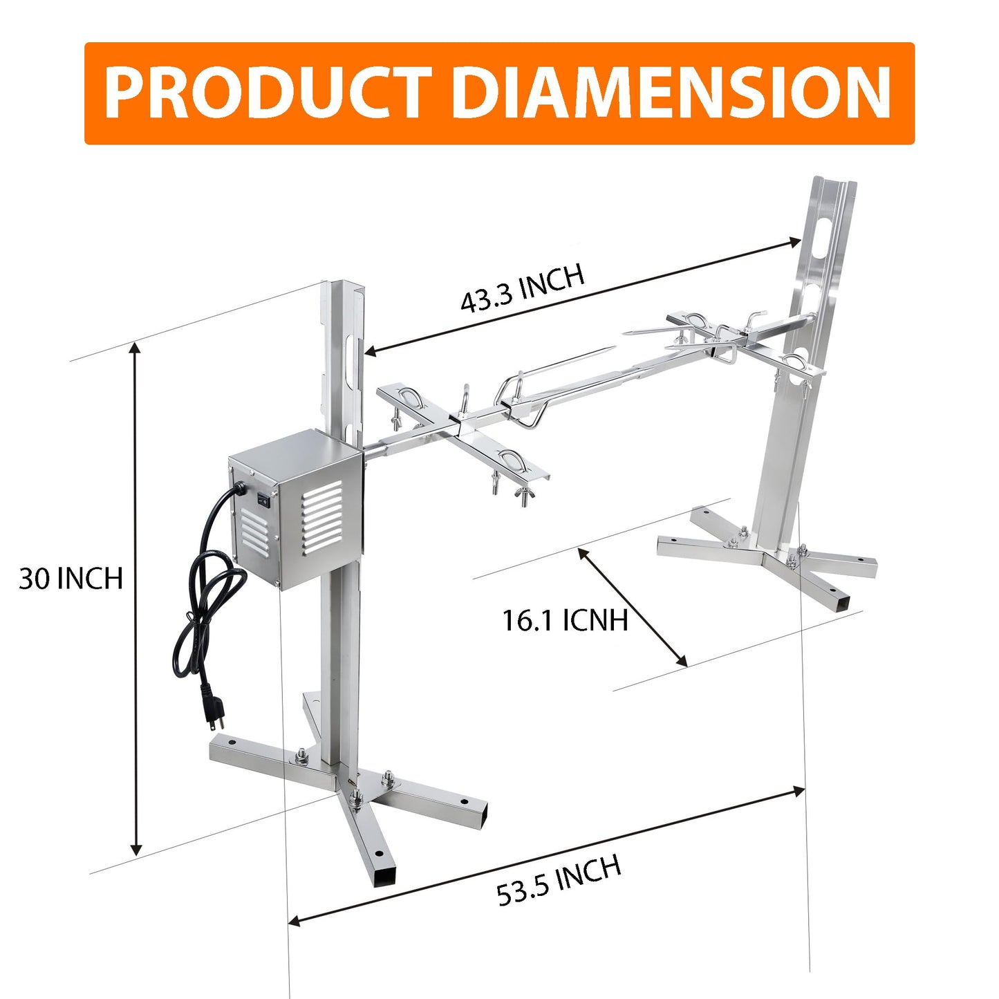 iMeshbean 220lbs Rotisserie Grill Kit, Electric Pig Spit Rotisserie Grill with 45W Motor,Stainless Steel Spit Roaster Stand for Roasting Pig Lamb Turkey Chicken & Whole Animals,Height Adjustable