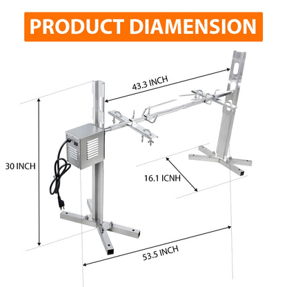 iMeshbean 220lbs Rotisserie Grill Kit, Electric Pig Spit Rotisserie Grill with 45W Motor,Stainless Steel Spit Roaster Stand for Roasting Pig Lamb Turkey Chicken & Whole Animals,Height Adjustable