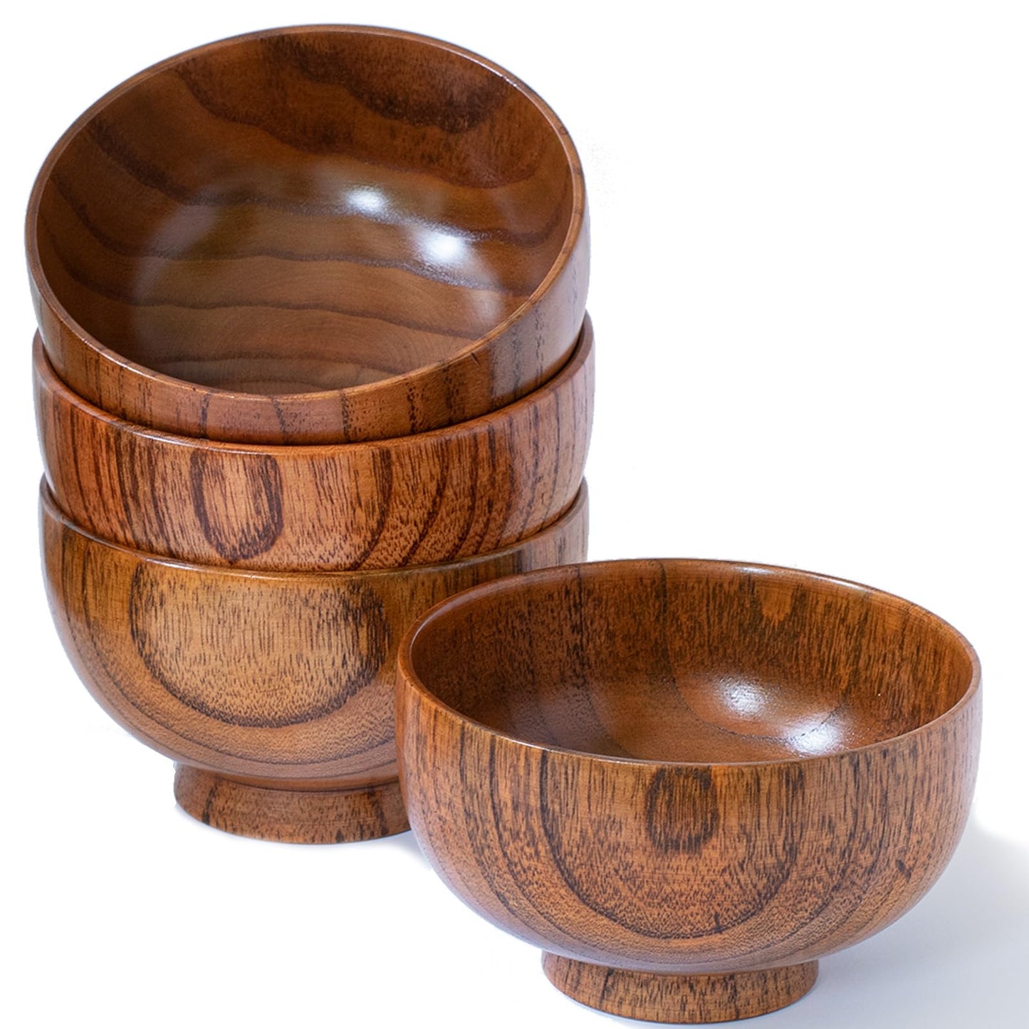 Cospring Handmade Wood Bowl, Mug, for Rice, Soup, Dip, Coffee, Tea, Decoration (4PCS Jujube Bowls, M: 4.5'' Dia x 2.6'' High)