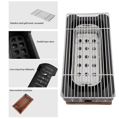Jauarta Japanese BBQ Grill Stove Charcoal Barbecue Stove Rectangle Calligraphy Quick Heating Aluminium Alloy Wire Grill Base for Camping (XL)