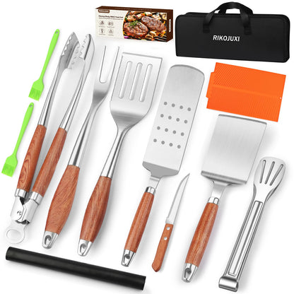 16 Inch Grilling Accessories Set, Heavy Duty Stainless Steel BBQ Accessories Tools and Grill Accessories for Outdoor Grill with Spatula, Fork, & Tongs - Grilling Gifts for Men Women Father