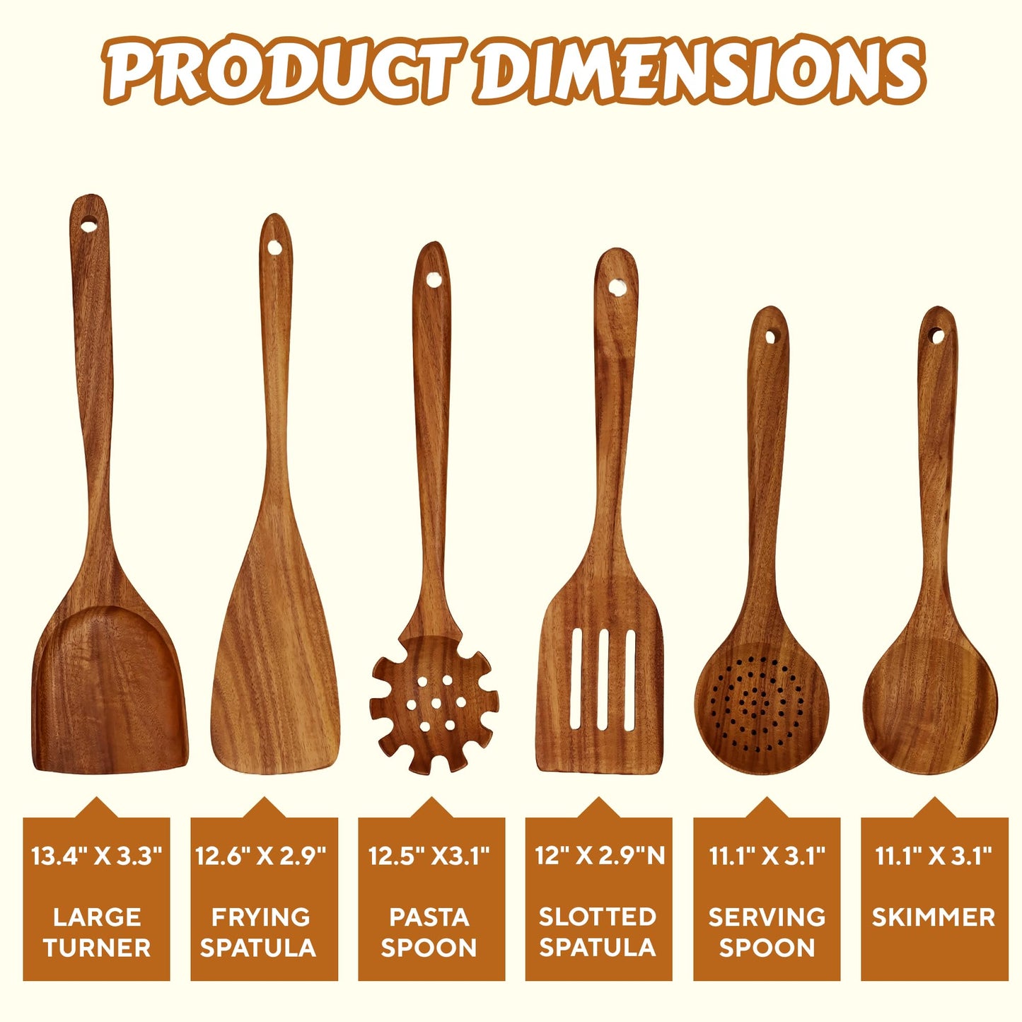 Valtify Kitchen Utensil Set, Comfort Grip Wooden Cooking Spoons and Spatula, Eco-Friendly, Heat-Resistant, Teakwood Utensils for Cooking, 6-Piece Set with Wooden Spoons and Kitchen Accessories