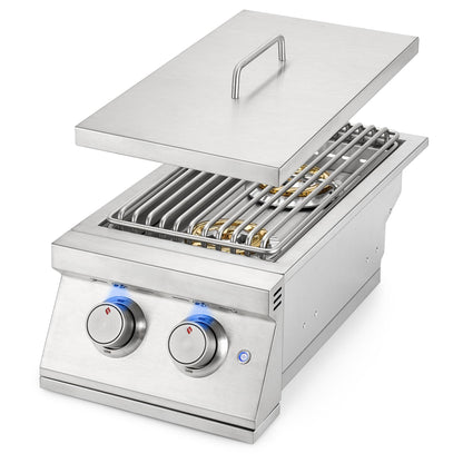 Hygrill Double Side Burner, Built In Double Grilling Side Burners for Outdoor Kitchen, Outdoor BBQ Grill Island, Natural Gas Version