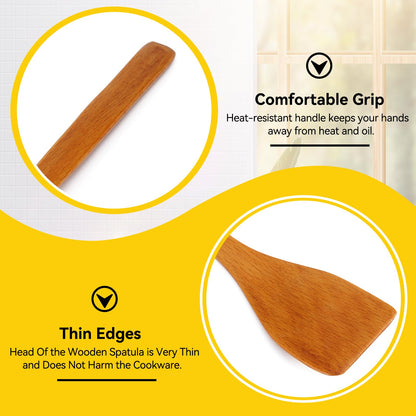 Wooden Spatula for Cooking, 9.7in Small Flat Frying Spatula Turner Wooden Cooking Utensils Flat for Nonstick Cookware Wok Accessories(Light Wood Color)