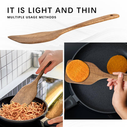 Hefild 2PCS Wooden Spatulas for Cooking, 12 inch Wood Spatulas Set with Flat Wood Spatula & Slotted Spatula – Acaciawood Cooking Utensils for Nonstick Pans – Wooden Spoons for Cooking