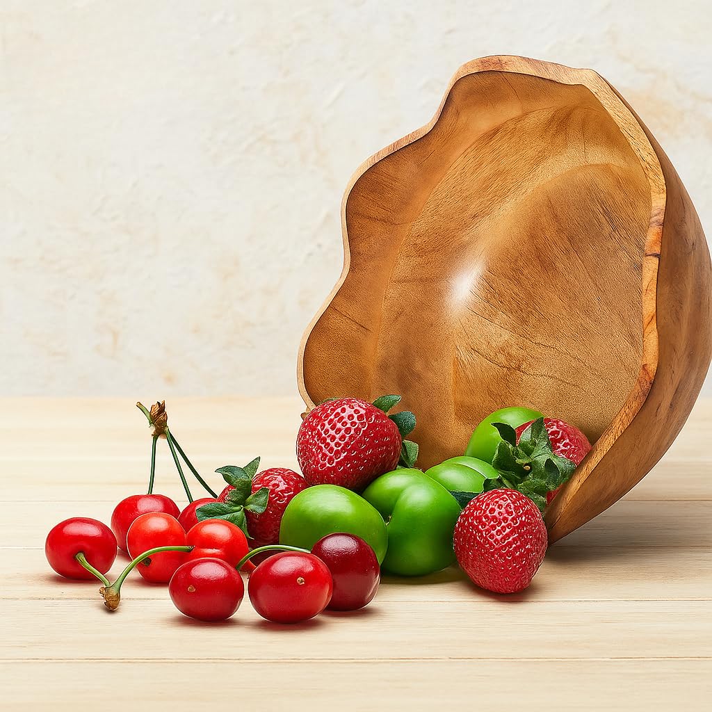 TrendBell Handmade Large Wooden Bowl Mango Wood Decorative Bowl for Veggies, Fruits Wooden Serving Scalloped Bowl Modern Rustic Home Decorations Home Party Wedding Décor 12 x 4.5 x 11 Inches