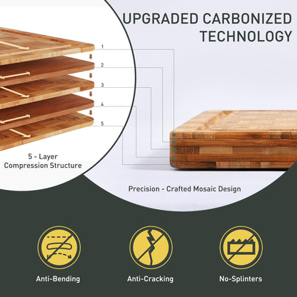 3 Pack Heavy Duty Bamboo Cutting Board Set Non Slip Over Sink Nice Solid End Grain Thick Wood Juice Groove Chopping Board Extra Large Big Small Best Kitchen Essential House Warming Hostess Host Gift