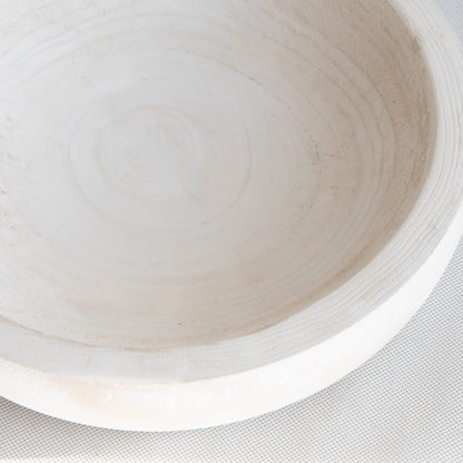 COLLECTIVE HOME - Paulownia Wood Hand Carved Tray, Fruit Snack Holder, Decorative Bowl, Rustic Home Decor Accessories for Coffee Table, Living Room, Wedding Centerpiece, 10" (washed white)