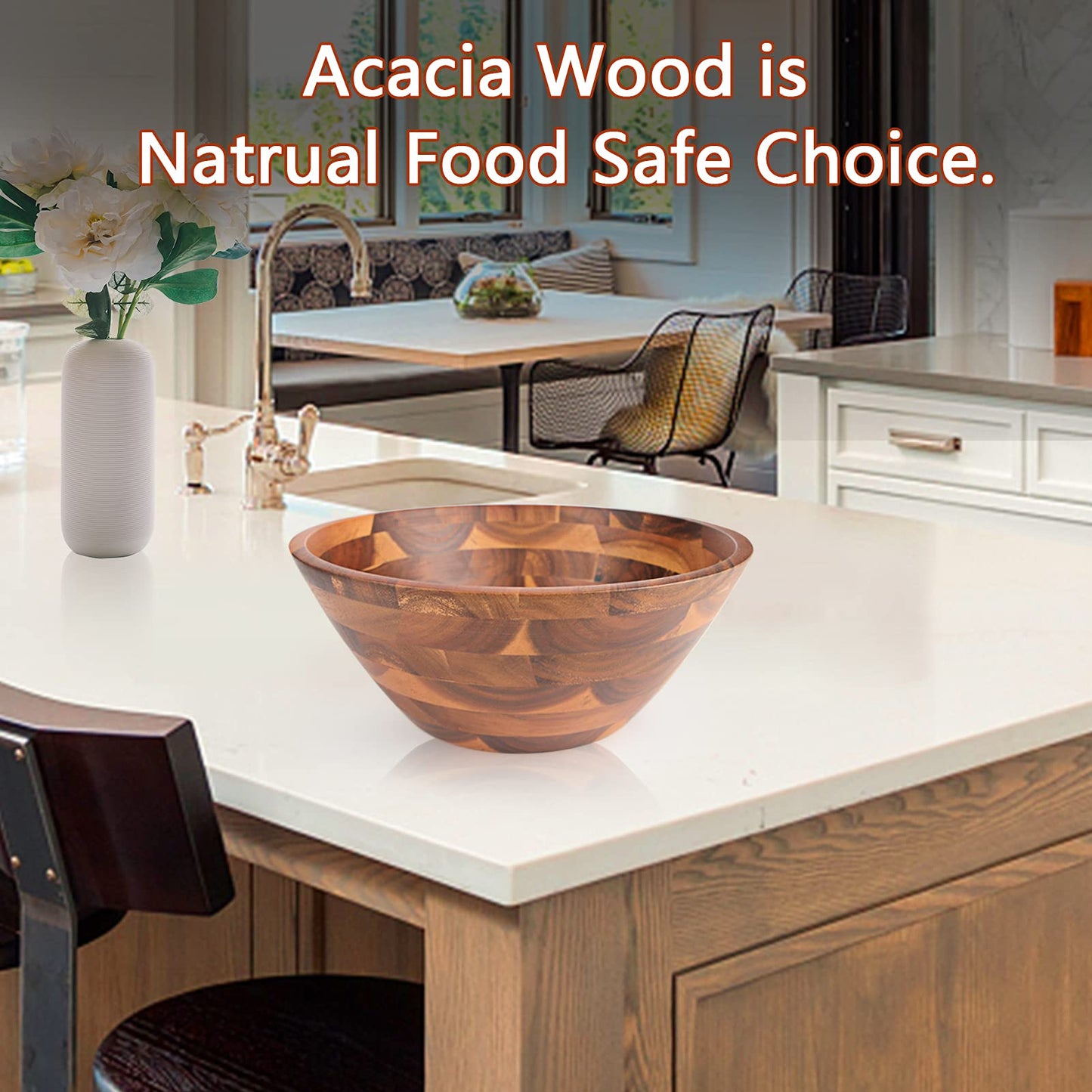 AIDEA Acacia Wood Serving Bowl for Fruits or Salads, 11" Diameter x 4.5" Height, Wooden Single Salad Bowl