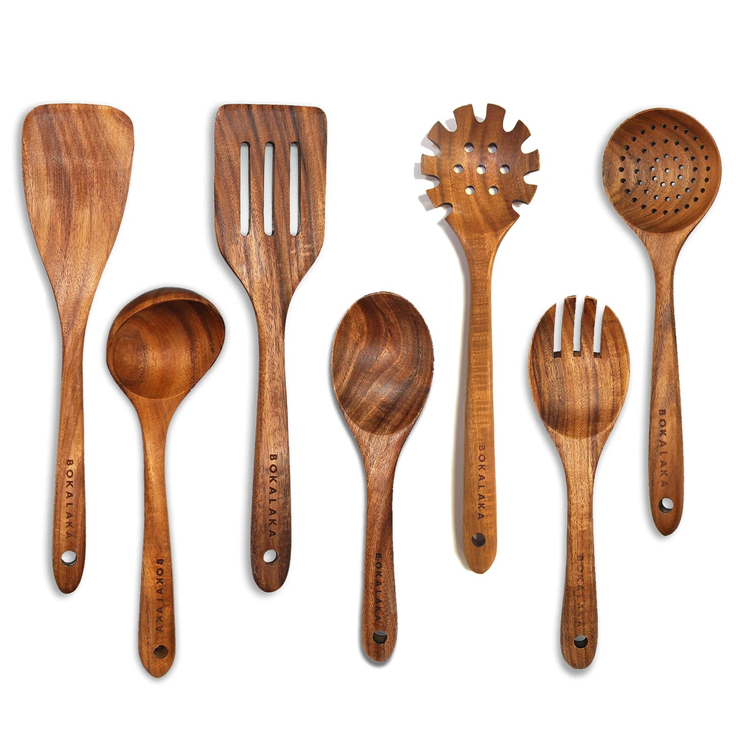 7 Piece Wooden Spoons for Cooking,Wooden Utensils for Cooking, Natural Teak Wooden Kitchen Utensils Set, Wooden Cooking Utensils
