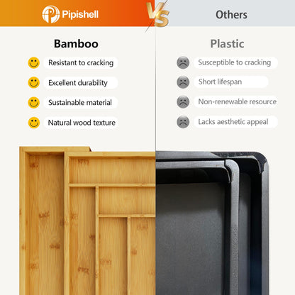 Pipishell Bamboo Silverware Organizer, Expandable Cutlery Tray, Utensil Drawer Organizer in Kitchen for Spoons Forks Knives, Multipurpose Use, Natural, Large