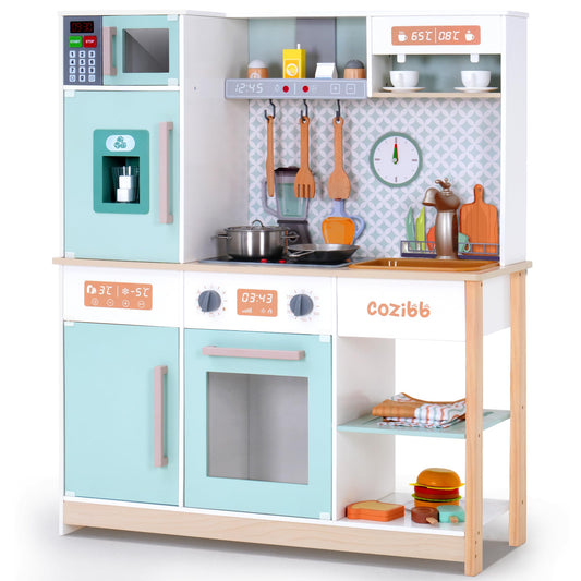Wooden Play Kitchen for Kids Toddlers, Kitchen Playset with Stove, Oven, Sink, Fridge and Accessories Toy Kitchen Set with Plenty of Play Features, Kids Play Kitchen Designed, Gift for Ages 3+