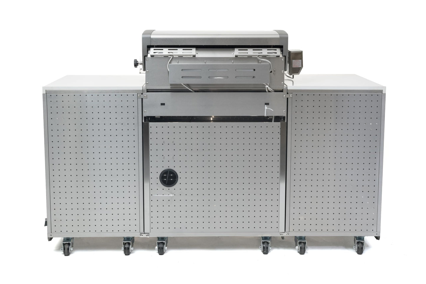 Mont Alpi MA957FC-RS 5-Burner 63000 BTU Stainless Steel Compact Outdoor Kitchen Gas Barbecue Island Grill with Infrared Rear Burner + Fridge Cabinet + Rotisserie Kit & Full Weather Cover