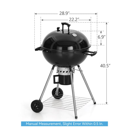GREEN PARTY 22 inch Kettle Charcoal BBQ Grill with Wheels, Portable Charcoal Grill with Porcelain-Enameled Lid & Ash Catcher for Outdoor Cooking Barbecue Camping Picnics Tailgating