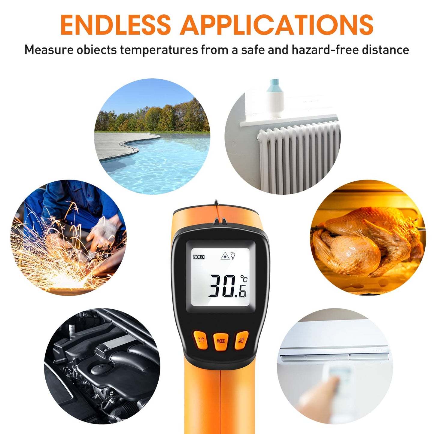 XRCLIF Infrared Thermometer Gun -58°F to 1022°F, Non-Contact Laser Thermometer with LCD Display, Temperature Measurement Gun for Cooking, BBQ, Oven, Adjustable Emissivity