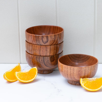 Cospring Handmade Wood Bowl, Mug, for Rice, Soup, Dip, Coffee, Tea, Decoration (4PCS Jujube Bowls, M: 4.5'' Dia x 2.6'' High)