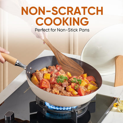 EZuncle 6 Piece Wooden Cooking Spoon Set - Ideal For Non-Stick Pans, Heat Resistant Solid Wood, Smooth Teak Cutlery For a Comfortable grip - Lightweight and Durable - Easy to Clean(6 PCS Large)