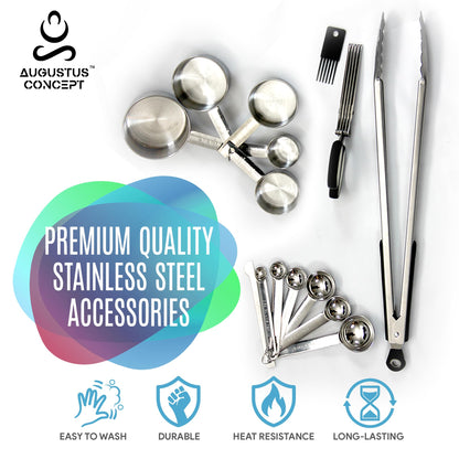 Kitchen Utensils Set - 25 pcs Wood Utensils Set - Nonstick Wooden Spoons for Cooking - Wooden Kitchen Utensils set with Measuring Cups and Spoons Set - Kitchen Shears - Apartment Essentials