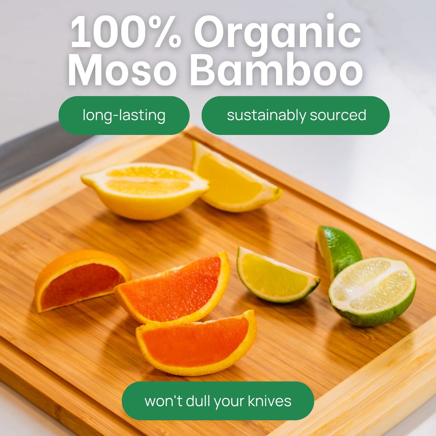 GREENER CHEF 15 Inch Medium Cutting Board with Lifetime Replacements, Bamboo Cutting Boards for Kitchen, Butcher Block, Medium Wooden Chopping Board for Meat, Veggies, Non Toxic Charcuterie Board