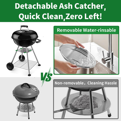 BEAU JARDIN Premium 18.1 Inch Charcoal Grill for Outdoor Cooking Barbecue Camping BBQ Coal Kettle Grill Tailgating Portable Heavy Duty Round with Thickened Grilling Bowl with Wheels BG231