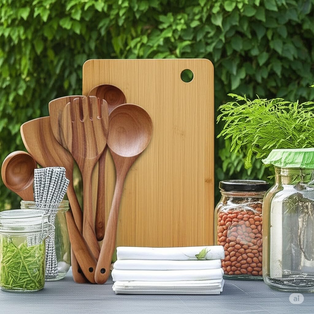 6 Piece Wooden Spoons for Cooking, Acacia Wood Kitchen Cooking Utensil Set for Nonstick Pans and Cookware | Wooden Spatulas & Spoons | Smooth Finish, Comfort Grip, Lightweight, Heat Resistant