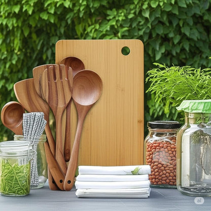 6 Piece Wooden Spoons for Cooking, Acacia Wood Kitchen Cooking Utensil Set for Nonstick Pans and Cookware | Wooden Spatulas & Spoons | Smooth Finish, Comfort Grip, Lightweight, Heat Resistant