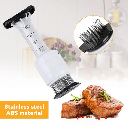 2-in-1 Meat Tenderizer with Marinade Injector, Stainless Steel Needles Flavor Marinade Meat Injector Syringe for BBQ Steak Beef Turkey Brisket Pork Kitchen Cooking Tenderizing Steak Beef Poultry