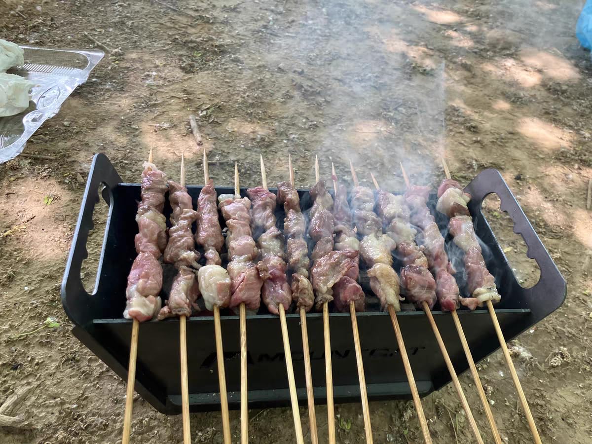 Portable Foldable Hibachi Grill, Heavy Duty & Durable, Small Charcoal Grill for Outdoor Camping Yakitori - w/Cast Iron Cooking Grate 11.5" x 5.5"