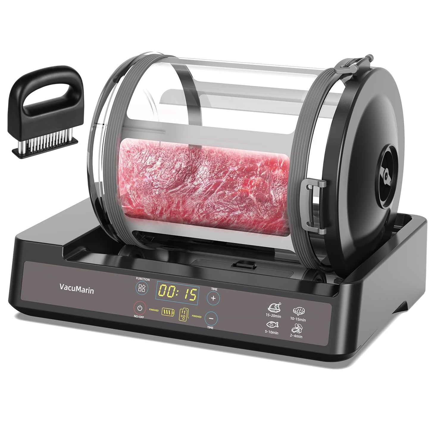 15 Minute Vacuum Tumbler Marinator for Meat Vegetable with Leak Proof Clip and Free Meat Tenderizer
