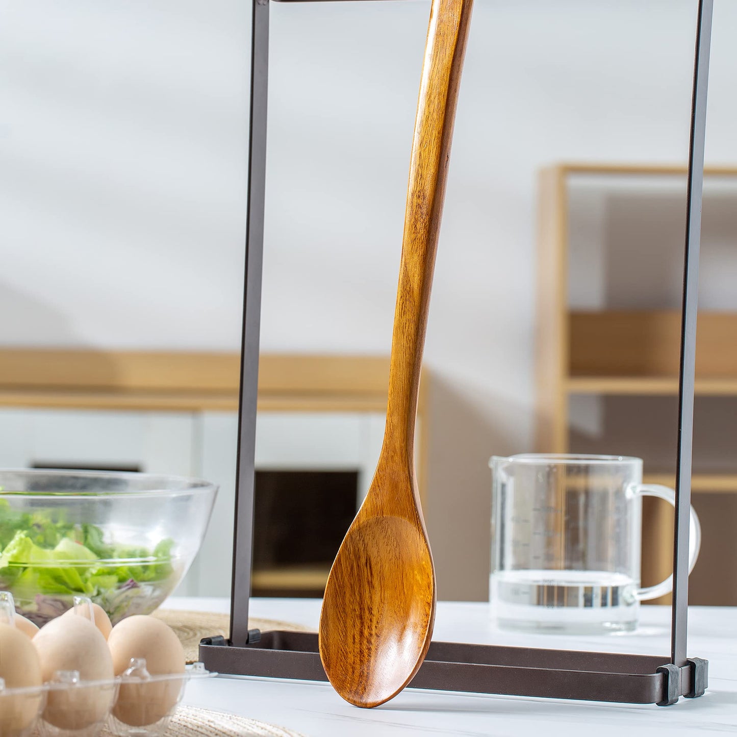 FJNATINH Long Handle Wooden Mixing Spoon, 16.5 inches Long Wooden Soup Spoon for Cooking and Stirring