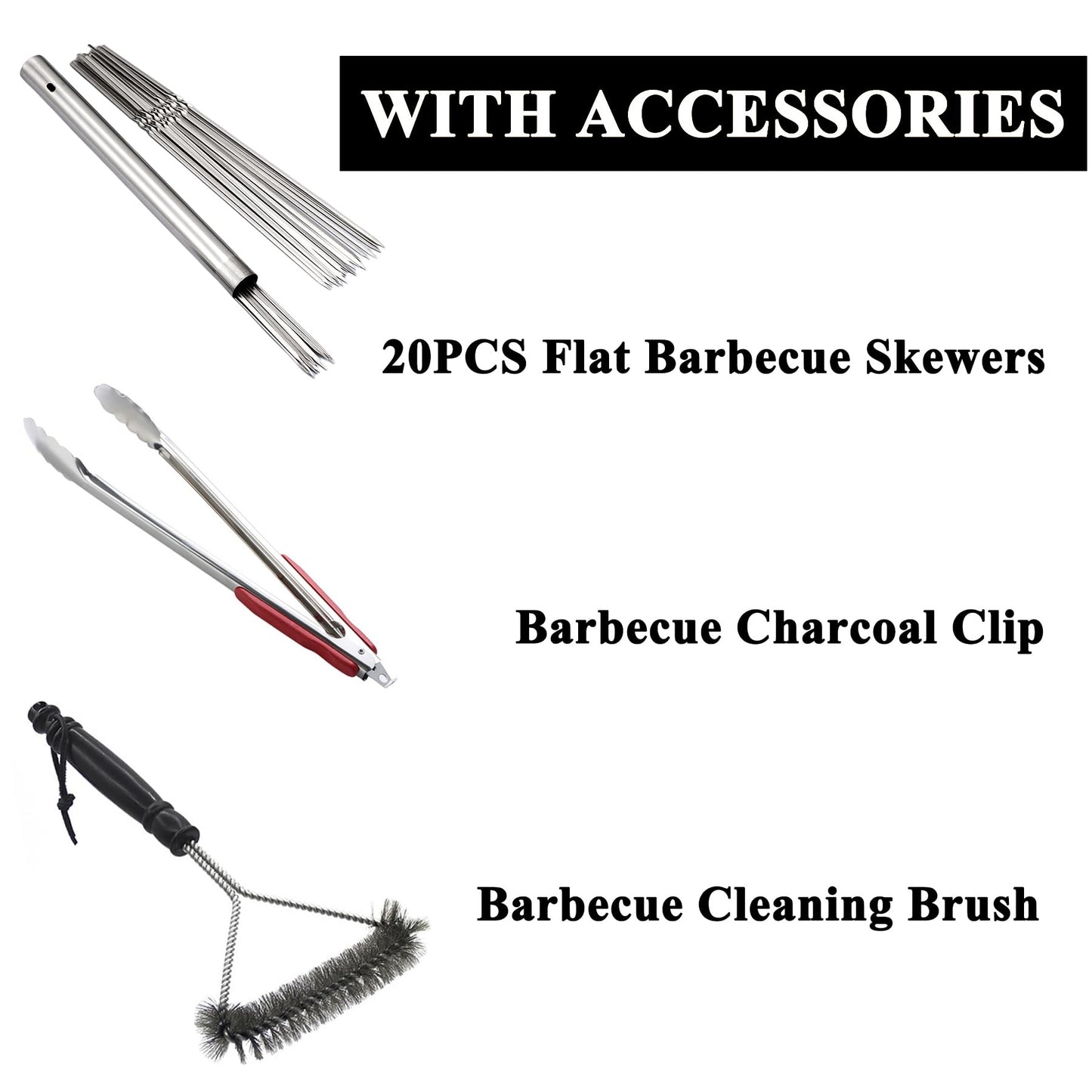 WILLBBQ Charcoal Grills Commercial Quality Portable Multiple Size Hibachi BBQ Lamb Skewer Folded Camping Barbecue Grill for Backyard Party Picnic Use(31.6x7.1x5.1 inch With Accessories),BLACK