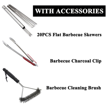 WILLBBQ Charcoal Grills Commercial Quality Portable Multiple Size Hibachi BBQ Lamb Skewer Folded Camping Barbecue Grill for Backyard Party Picnic Use(31.6x7.1x5.1 inch With Accessories),BLACK