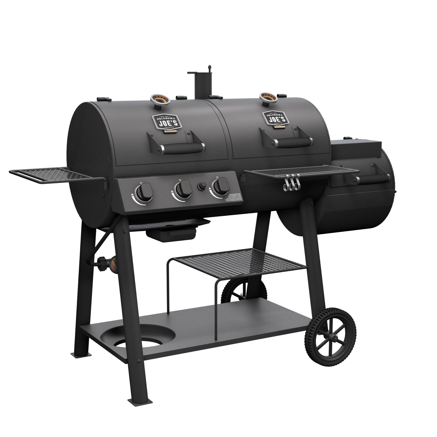 OKLAHOMA JOE'S® Canyon™ Deluxe Charcoal and Propane Gas Combination Smoker and Grill, Black Steel, 24203005