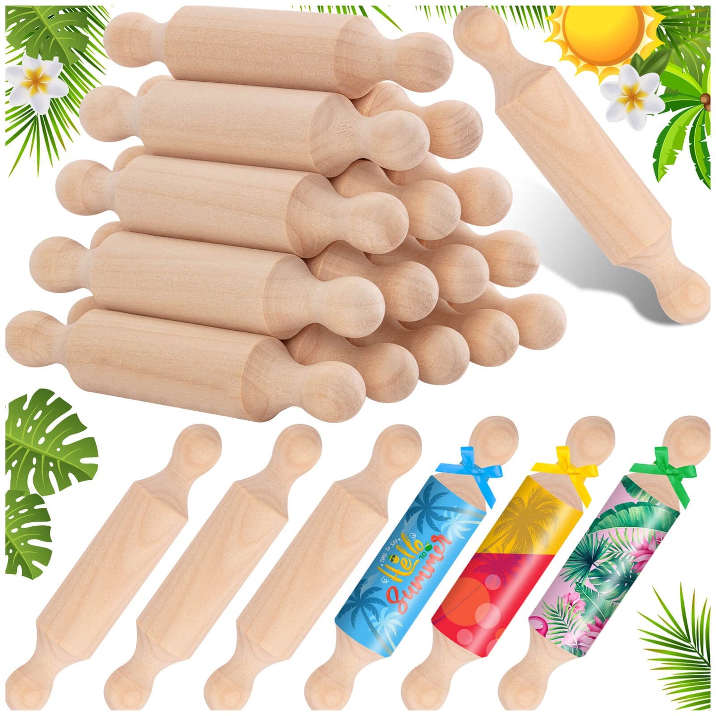 20PCS Mini Rolling Pins for Crafts, Small Wooden Dough Roller for Children in the Kitchen Baking and Imaginative Play, Wooden Tiered Tray Decorative for Halloween and Christmas Presents (4.1 Inches)