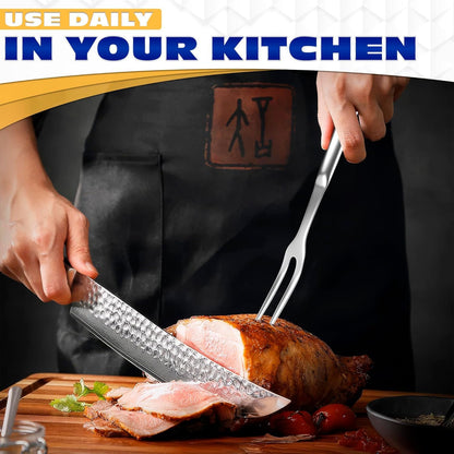 Two Pronged Carving Fork for Meat - 11" Stainless Steel Meat Fork, Rust Resistant, Difficult to Break, Comfortable Handle, Easy to Clean, Lightweight, for Convenient Slicing, Cooking & Serving