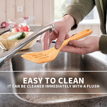 11 PCS WOSPONFAN Kitchen Utensils Set - Wooden Spoons for Cooking, Natural Beech Wood Wooden Utensils - Includes Wooden Spoons, Spatula Set, Slotted Spoon - Handmade Wooden Spoon Set