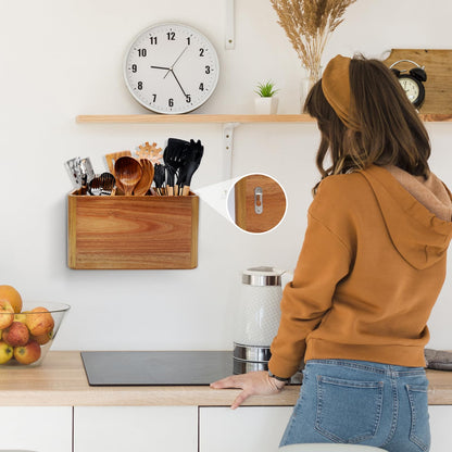 Wooden Kitchen Utensil Holder Organizer for Counter or Countertop, Large Wooden Utensil Holder for Storage Cooking and Silverware with 3 Compartment, Acacia Rustic Wood Container Extra Large