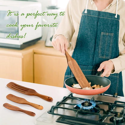 LorisArm Acacia Wood Spatula Utensil Sets, 4-Pack Wooden Spatulas Turner, Kitchen tool Wood Cooking Utensil.