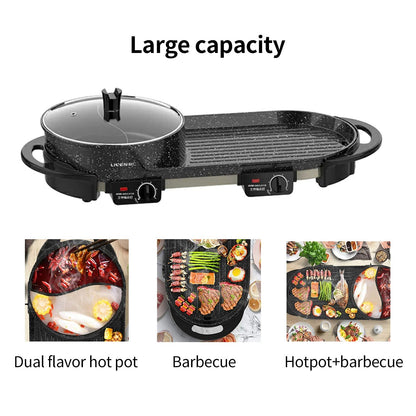 Liven Electric Grill With Hot Pot,Multifunctional Indoor Teppanyaki Grill/Korean BBQ/Shabu Shabu Hot Pot,Separate Temperature Control,3.6L Capacity for 2-10 People,SK-J6868