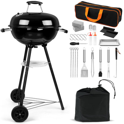 HaSteeL 18 Inch Charcoal Grill, 2-In-1 Kettle Outdoor Barbecue Grill, Portable Black BBQ Grill for Camping/Backyard/Patio/Picnic, Porcelain-Enameled Lid & Fire Bowl, 254.SQ.IN Cooking Area, 29Pcs