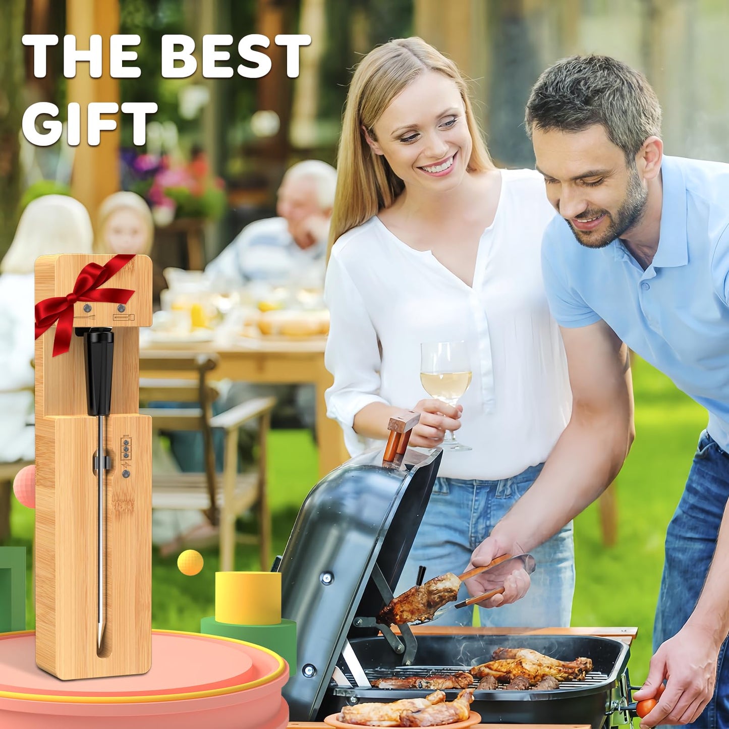 Real-Time Alerts Wireless Meat Thermometer - Smart Bluetooth Probe for BBQ, Grill, Oven, Smoker - Long Range Bluetooth, Accuracy Temp, Dishwasher Clean, Waterproof - Perfect for BBQ Lovers & Chefs