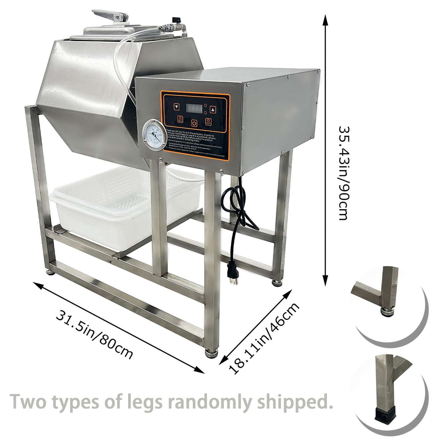 HQHAOTWU Vegetable Marinating Machine Meat Vegetable Tumbler Marinator Food Vacuum Marinator Fast Marination Process Meat Pickle Machine with Vacuum Pump 45L Capacity Timing Range 0-99 Minutes 110V