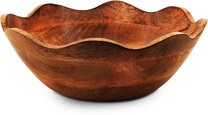 TrendBell Handmade Large Wooden Bowl Mango Wood Decorative Bowl for Veggies, Fruits Wooden Serving Scalloped Bowl Modern Rustic Home Decorations Home Party Wedding Décor 12 x 4.5 x 11 Inches