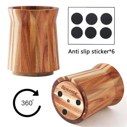 Rissbey Acacia Wood Utensil Holder - 360 Rotating, Large Wooden Kitchen Utensil Storage Organizer, Farmhouse Decor