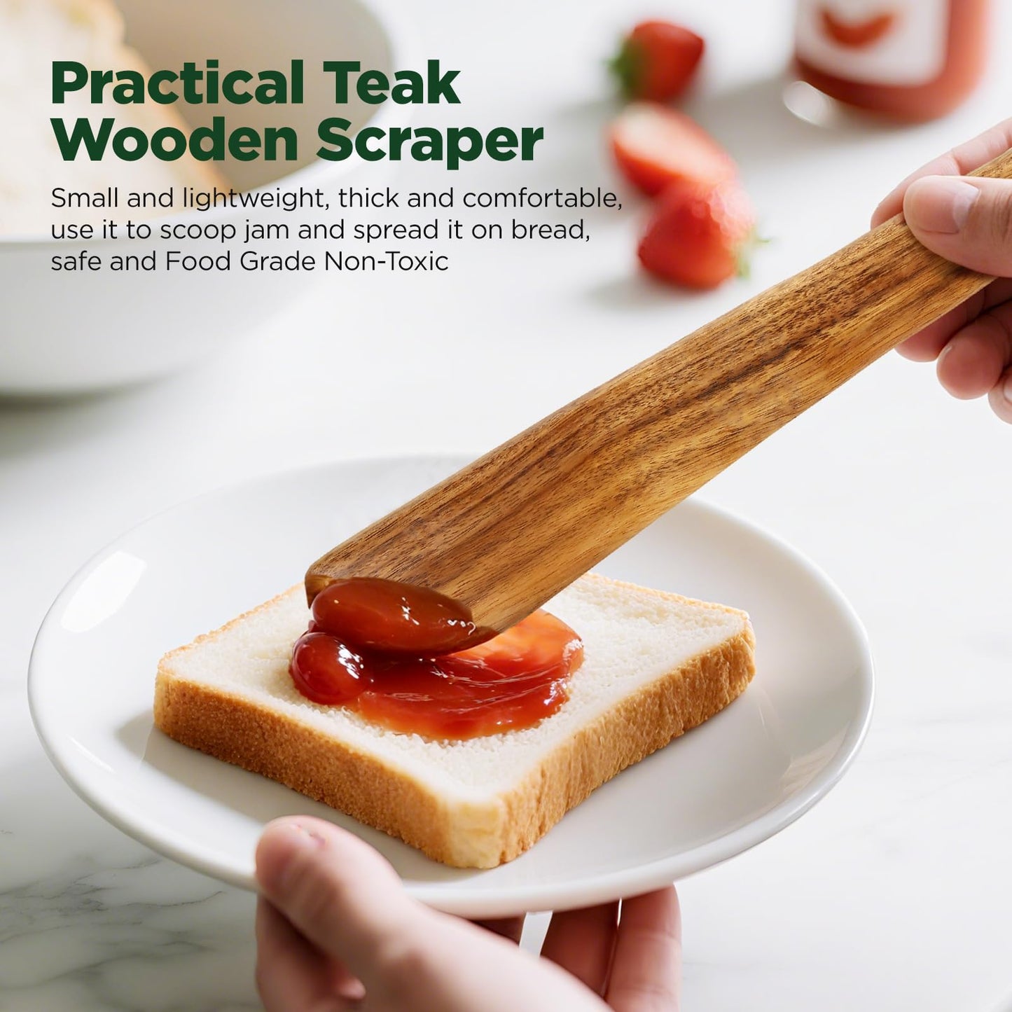 ANBUY 12 Inch Teak Wood Spatula for Cooking, Flat Wooden Scraper Turner for Cast Iron, Egg Fish Flipper Spatulas for Flipping, Serving, Scraping & Turning