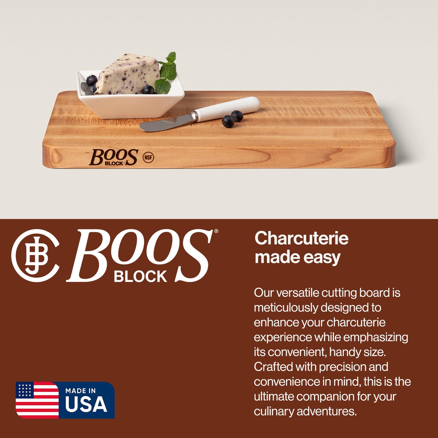 John Boos Chop-N-Slice Series Rectangular Wooden Maple Cutting Board 16”x10” – 1” Thick, 4.5-lb Reversible Butcher Block with Eased Corners, Edge-Grain & Finger Grips – Made in the USA