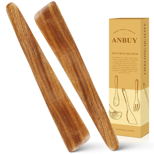 ANBUY 12 Inch Teak Wood Spatula for Cooking, Flat Wooden Scraper Turner for Cast Iron, Egg Fish Flipper Spatulas for Flipping, Serving, Scraping & Turning