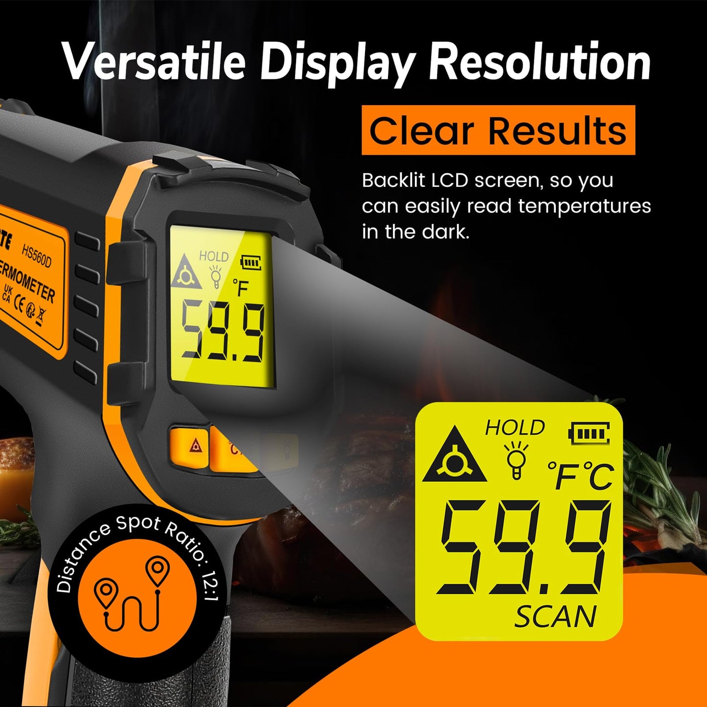 Infrared Thermometer Digital Temperature Gun Laser Meat Thermometer for Cooking, Food, Pizza Ovens, Grilling, Engine, Candy, Laser Griddle, Indoor HVAC Refrigerator Tool -58°F to 1112°F (-50℃~600℃)